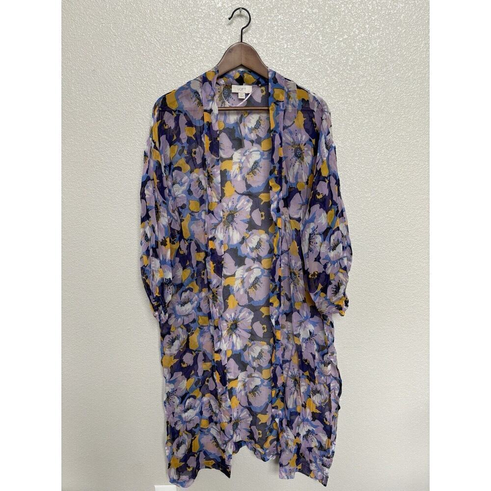 NWT Ann Taylor LOFT boho floral duster multicolor xs/s hippie beach purple sheer